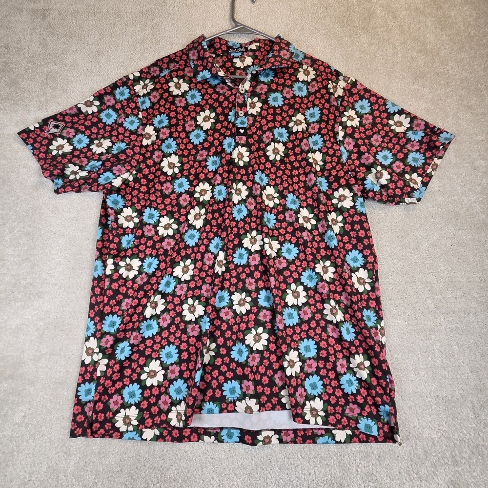Bad Birdie Golf Polo Mens 2XL Black‎ Pink Floral Performance Stretch